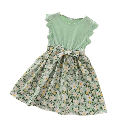 The Charlotte - Baby Girl Green Sweet Kids Flowers Patchwork Dress