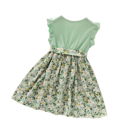 The Charlotte - Baby Girl Green Sweet Kids Flowers Patchwork Dress