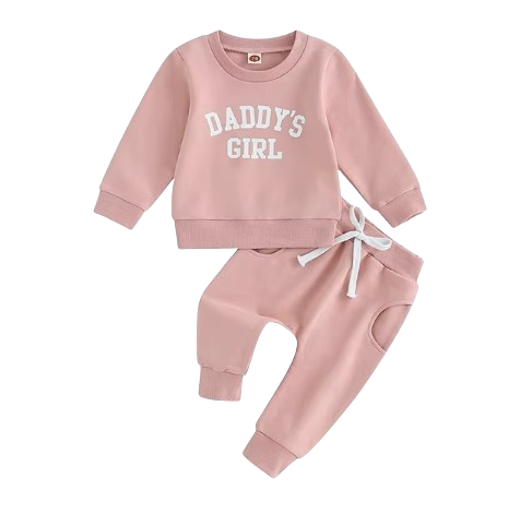 The Chloe - Baby Girl "Daddy's Girl" Letters Print Long Sleeve Sweatshirt Tops Elastic Waist + Pants