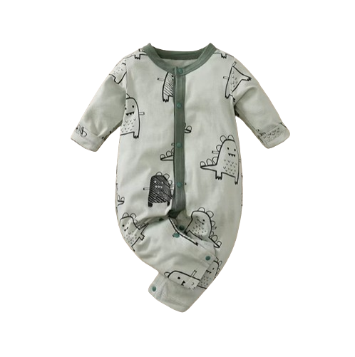 The Christian - Baby Boy Green Dinosaur Print Long Sleeved Jumpsuit