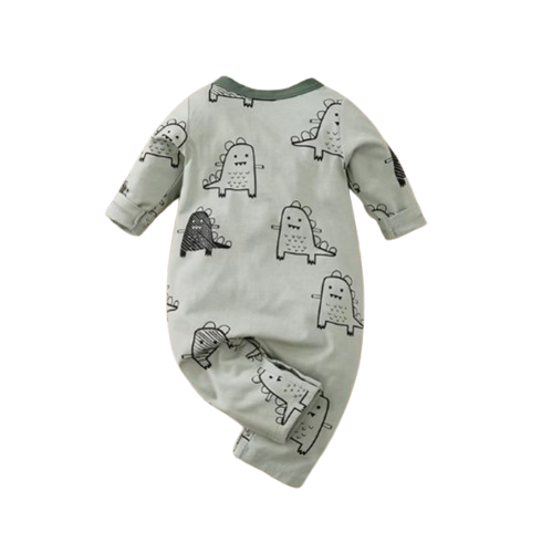 The Christian - Baby Boy Green Dinosaur Print Long Sleeved Jumpsuit