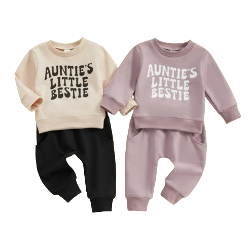 The Colton - Baby Unisex "Auntie's Little Bestie" Casual Print Pullover Top + Pants