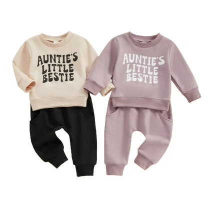 The Colton - Baby Unisex Auntie’s Little Bestie Pullover Top + Pants 2Pcs Cute Casual Outfit