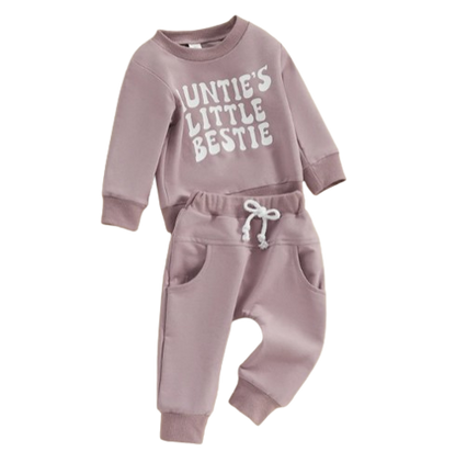 The Colton - Baby Unisex "Auntie's Little Bestie" Casual Print Pullover Top + Pants