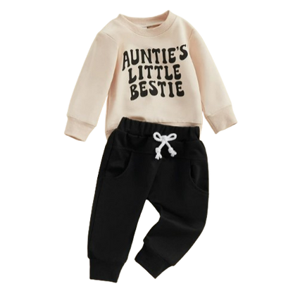 The Colton - Baby Unisex "Auntie's Little Bestie" Casual Print Pullover Top + Pants