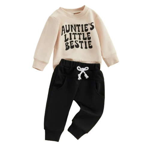 The Colton - Baby Unisex Auntie’s Little Bestie Pullover Top + Pants 2Pcs Cute Casual Outfit