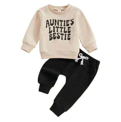 The Colton - Baby Unisex "Auntie's Little Bestie" Casual Print Pullover Top + Pants