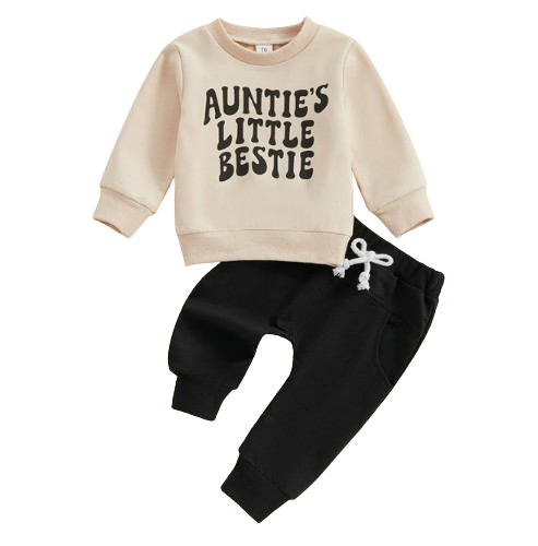 The Colton - Baby Unisex Auntie’s Little Bestie Pullover Top + Pants 2Pcs Cute Casual Outfit
