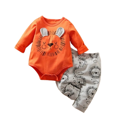 The David - Baby Boy Orange Lion Print Long Sleeve with Pants