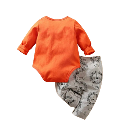 The David - Baby Boy Orange Lion Print Long Sleeve with Pants