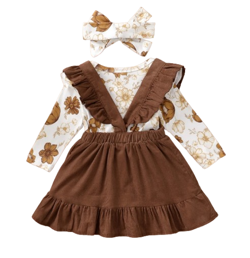 The Devan - Newborn Baby Girl Floral Romper Suspender Skirt 2PC Spring Autumn Outfit