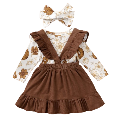 The Devan - Newborn Baby Girl Floral Romper Suspender Skirt 2PC Spring Autumn Outfit
