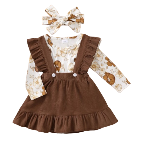 The Devan - Newborn Baby Girl Floral Romper Suspender Skirt 2PC Spring Autumn Outfit
