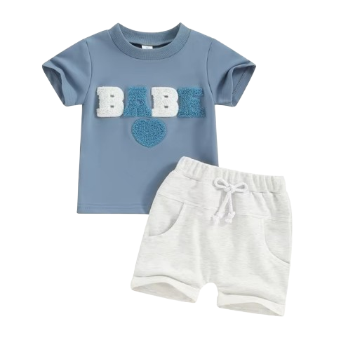 The Devon - Baby Unisex Fuzzy Heart Letter Embroidery Short Sleeve T-Shirts & Shorts