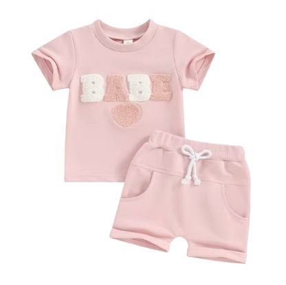 The Devon - Baby Unisex Fuzzy Heart Letter Embroidery Short Sleeve T-Shirts & Shorts