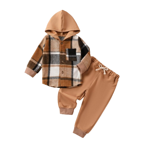 The Dutton - Brown Plain Hooded Top + Solid Colour Pants