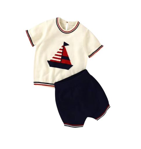 The Edward - Baby Boy Ship Turtle Neck Short Sleeve Knit T-Shirts + Shorts