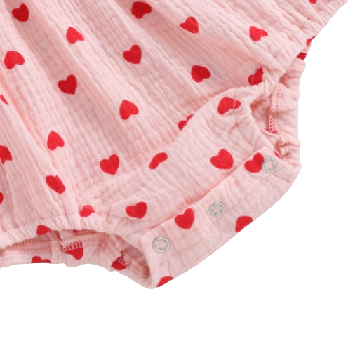 The Elaina - Baby Girl Heart Print Jumpsuit with Bow Headband Set