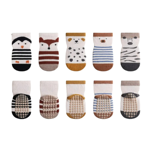 The Eli - Baby Unisex 5 Pairs Animal Print Anti-Slip Baby Socks