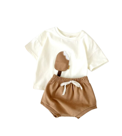 The Elian - Baby Unisex Ice Cream Patch Casual Short Sleeve Top + Shorts