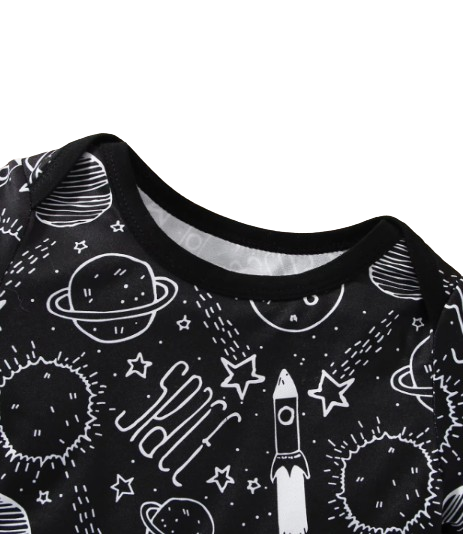 The Elias - Baby Boy Your Little Astronaut Planet Space Print Romper & Solid Bib Shorts Set