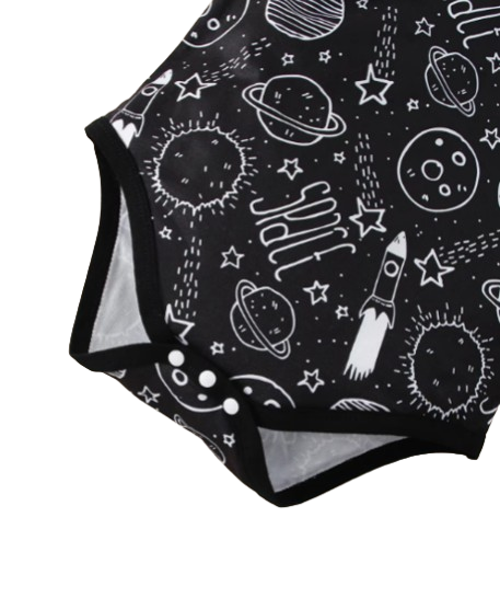 The Elias - Baby Boy Your Little Astronaut Planet Space Print Romper & Solid Bib Shorts Set