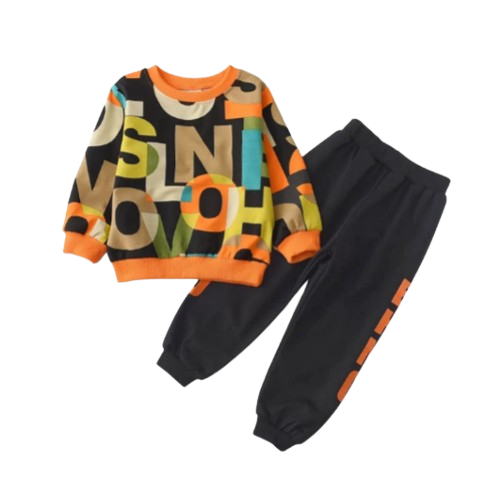 The Enzo - Baby Boy Long Sleeve Active Suit Letter Print Set