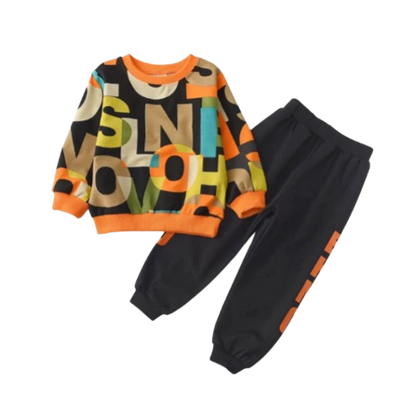 The Enzo - Baby Boy Long Sleeve Active Suit Letter Print Set