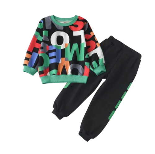 The Enzo - Baby Boy Long Sleeve Active Suit Letter Print Set