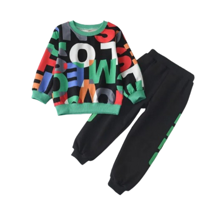 The Enzo - Baby Boy Long Sleeve Active Suit Letter Print Set