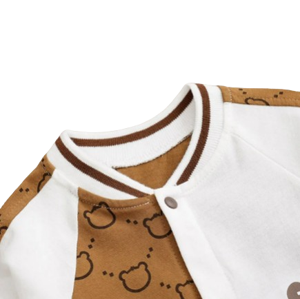 The Evan - Unisex Baby Bear Print White & Brown Bodysuit