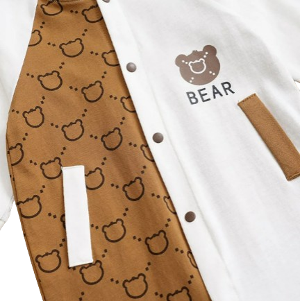 The Evan - Unisex Baby Bear Print White & Brown Bodysuit