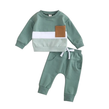 The Felix - 2pcs Baby Boy Long Sleeve Contrast Colour Pullover Tops + Pants