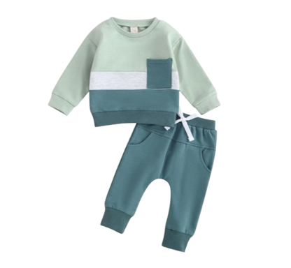 The Felix - 2pcs Baby Boy Long Sleeve Contrast Colour Pullover Tops + Pants