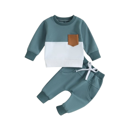 The Felix - 2pcs Baby Boy Long Sleeve Contrast Colour Pullover Tops + Pants