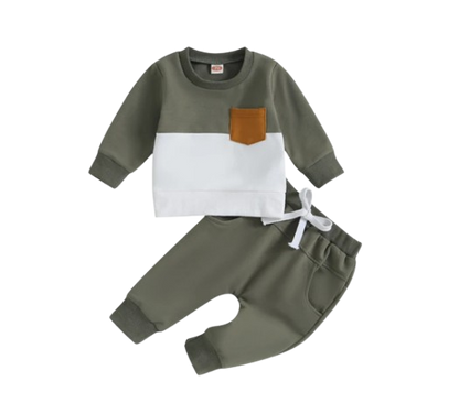 The Felix - 2pcs Baby Boy Long Sleeve Contrast Colour Pullover Tops + Pants