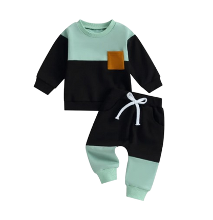 The Gael - Baby Toddler Boy Contrast Color Sweatshirt + Pants 2Pcs Spring Autumn Outfit