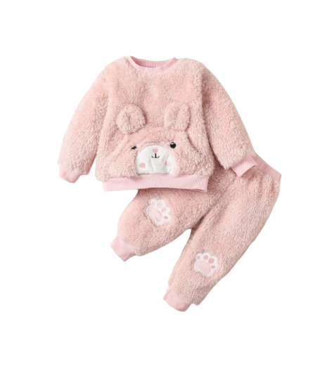 The Gia - Baby Girl Pink Bear O-Neck Long Sleeve Tops + Pants