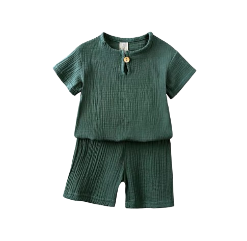 The Graham - Baby Unisex Plain Linen Cotton  Top T-Shirt + Shorts