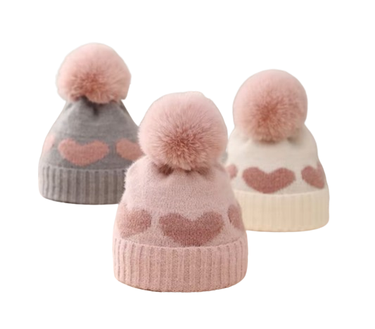 The Halo - Baby Fur Pompom Heart Printed Hat