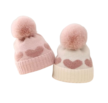 The Halo - Baby Fur Pompom Heart Printed Hat