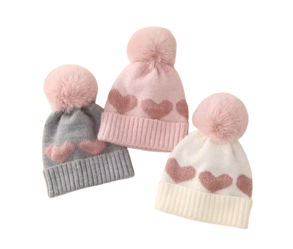 The Halo - Baby Fur Pompom Heart Printed Hat