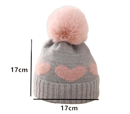 The Halo - Baby Fur Pompom Heart Printed Hat