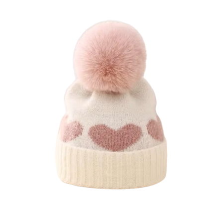 The Halo - Baby Fur Pompom Heart Printed Hat