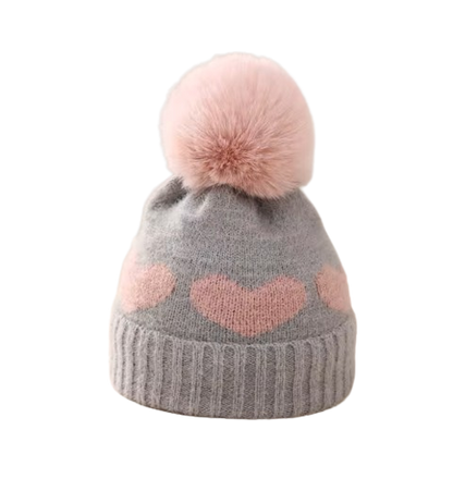 The Halo - Baby Fur Pompom Heart Printed Hat