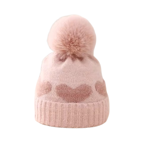 The Halo - Baby Fur Pompom Heart Printed Hat