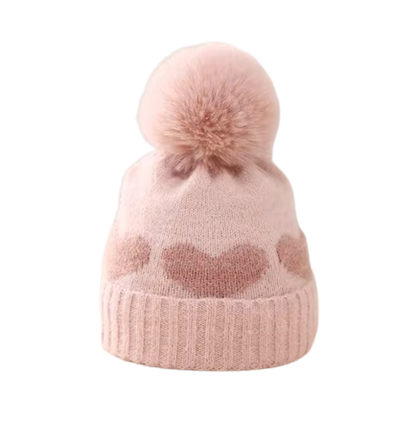 The Halo - Baby Fur Pompom Heart Printed Hat