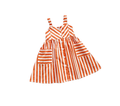 The Harper - Baby Girl Sleeveless Square Collar Striped Ruffled Dress