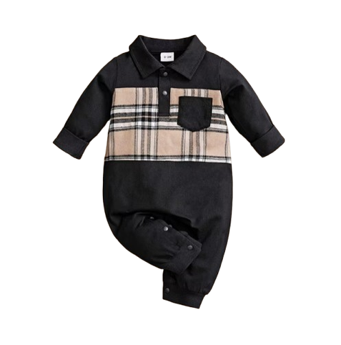 The Hayden - Baby Boy Khaki Check Print Gentlemen Jumpsuit