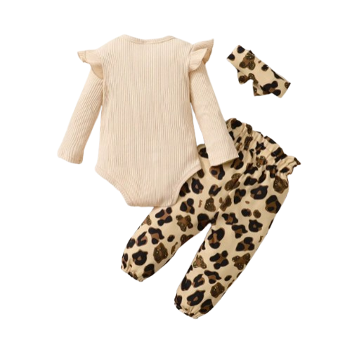 The Heidi - Brown Ruffle Bodysuit + Leopard Pants + Headband